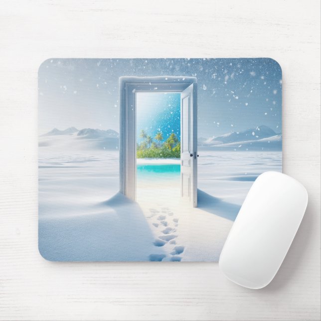 Mousepad Cena tropical em uma porta de inverno (Com mouse)