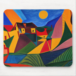 Mousepad Cenário colorido de vila abstrata
