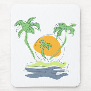 Mousepad Cenário de praia de ilha tropical. Árvore de palme