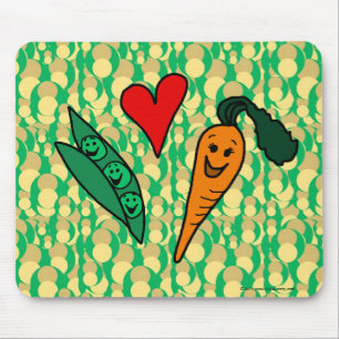 Mousepad Cenouras do amor das ervilhas, design verde e