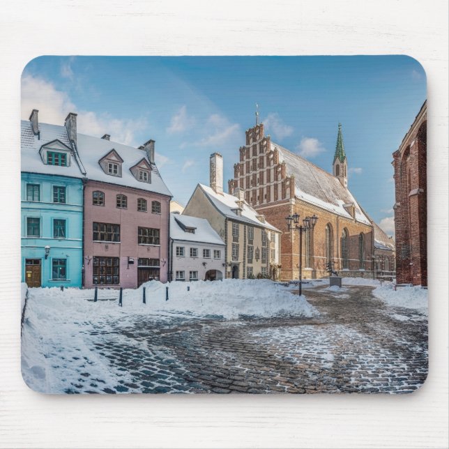 Mousepad Centro de cidade de inverno de neve em Riga, Letón (Frente)