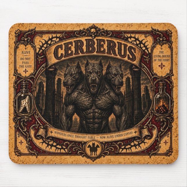 Mousepad Cérbero, Monstro do Circo Vintage (Frente)