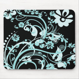 Mousepad Cerceta do Aqua e presentes florais pretos dos
