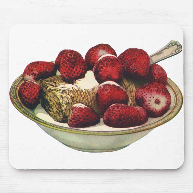 Mousepad Cereal de Desjejum Saudável Vintage Morangos (Frente)