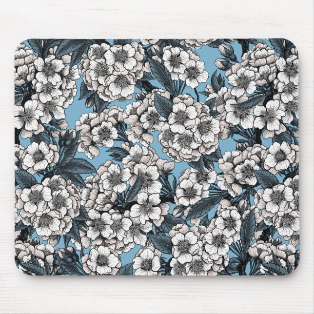 Mousepad Cereja floresce em branco e azul (Frente)