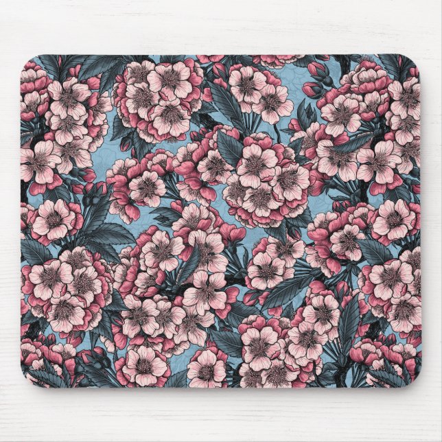 Mousepad Cereja floresce em rosa e azul (Frente)