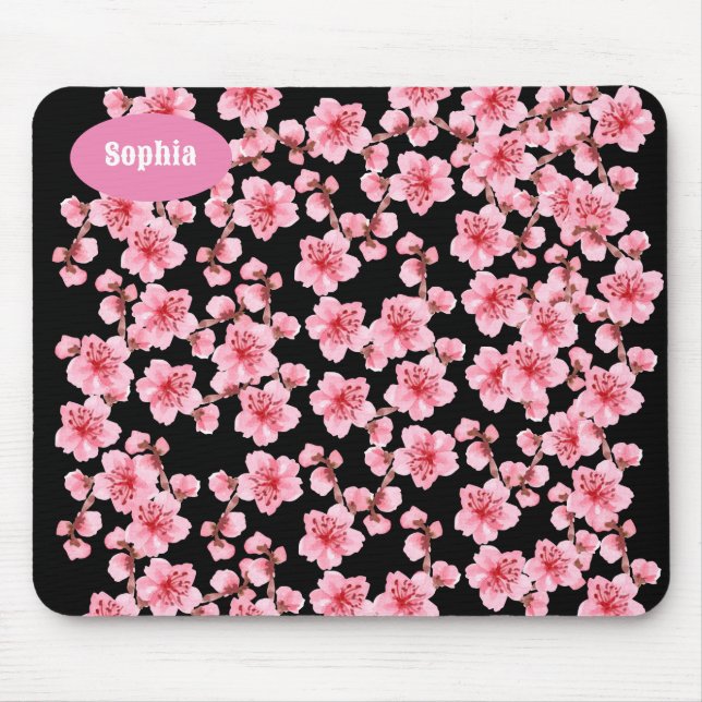 Mousepad cereja rosa-rosa-kawaii floresce (Frente)