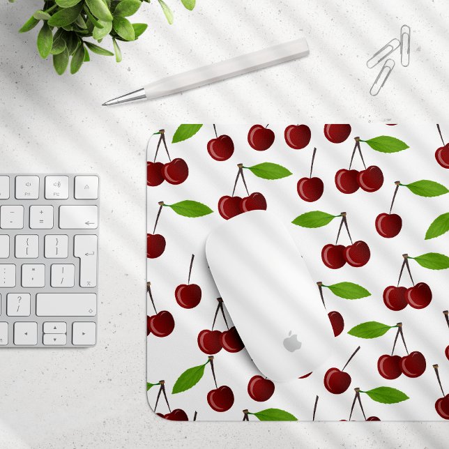 Mousepad Cereja Vermelha, Padrão De Cerejas, Folhas, Fruta (Criador carregado)