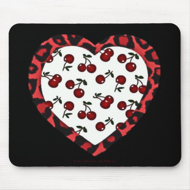 Mousepad Cerejas RAB Leopard Print Heart Rockabilly (Frente)