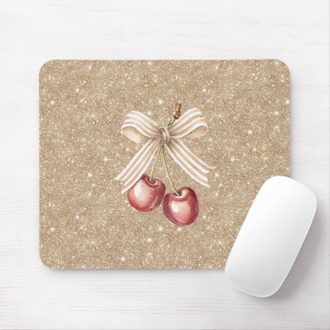 Mousepad Cerejas Vermelhas com Brilho Dourado (Com mouse)