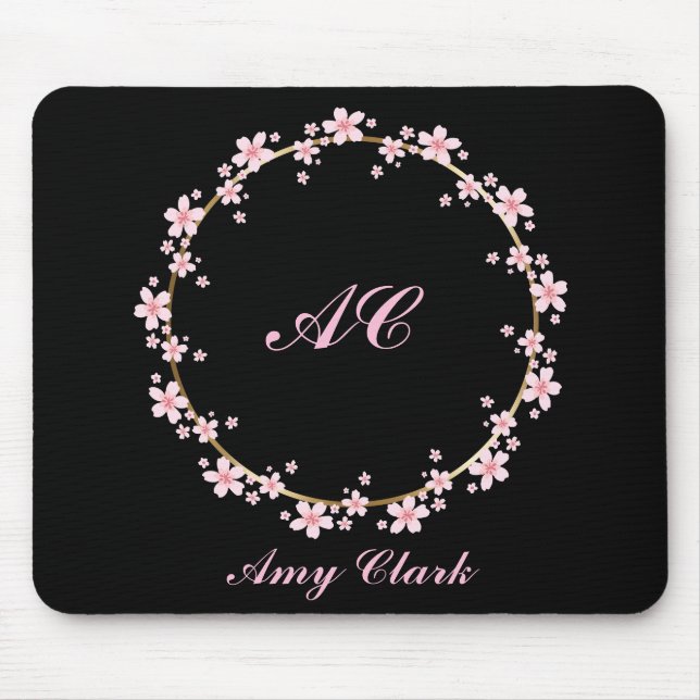 Mousepad Cerejeira Rosa Blossom Monograma Molho Floral Femi (Frente)
