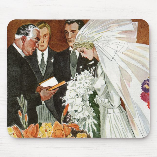 Mousepad Cerimônia de Casamento Antigo com Noiva e Noivo (Frente)