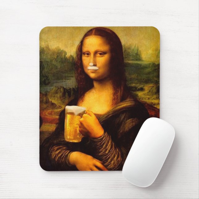 Mousepad Cerveja de bebendo Mona Lisa, amante de cerveja (Com mouse)