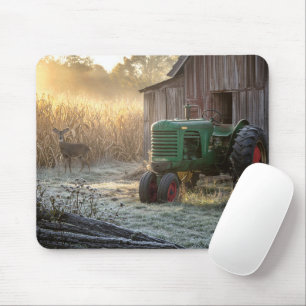 Mousepad Cervo com Trator Verde Vintage 