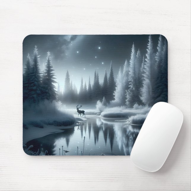 Mousepad Cervo num rio de inverno à noite (Com mouse)
