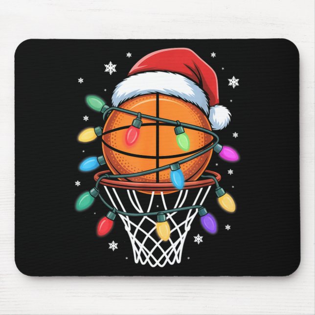 Mousepad Cesta de Basquete de Natal Chapéu de Papai Noel Ba (Frente)