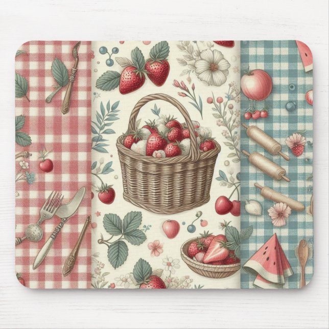 Mousepad Cesta de Frutas Gingham Diversão (Frente)
