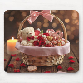 Mousepad Cesta Romântica de Teddy Rosa para o Dia dos Namor
