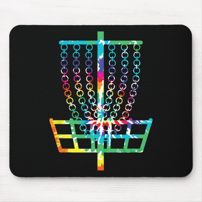 Mousepad Cesto de Disc Golf Retro Hippie Arco-íris Tie Dye  (Frente)