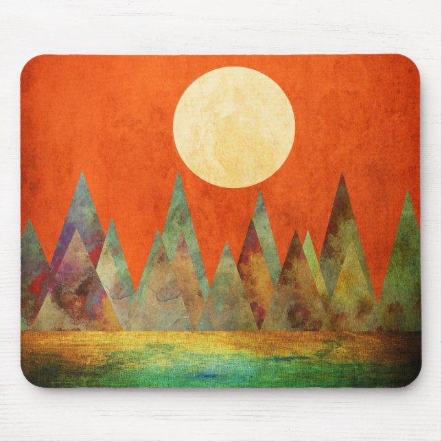 Mousepad Céu abstrato da laranja das montanhas da Lua cheia (Frente)