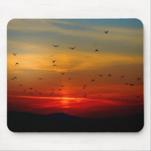 Mousepad Céu Atmosférico, pôr do sol, pássaros, linda f