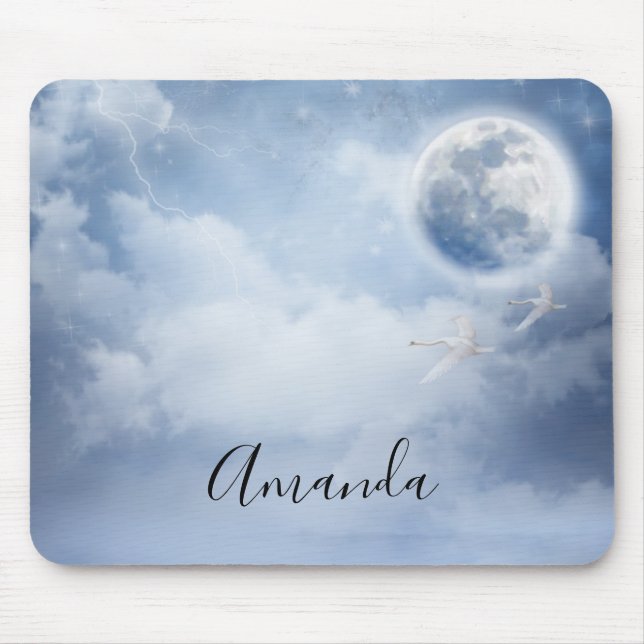 Mousepad Céu Azul Mágico com Cisnes Voadoras (Frente)