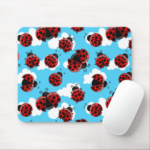 Mousepad Céu Azul Nuvens Brancas Besouro Joaninha Vermelha