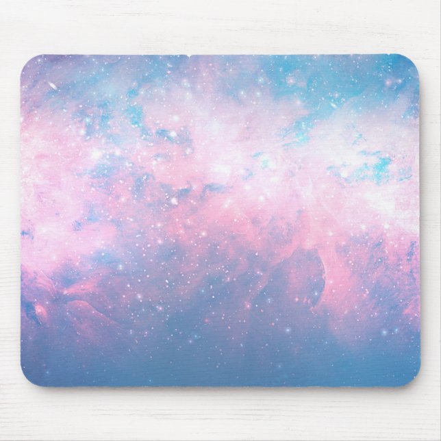 Mousepad Céu de Algodão Doce Rosa e Azul Estrelado Cósmico (Frente)