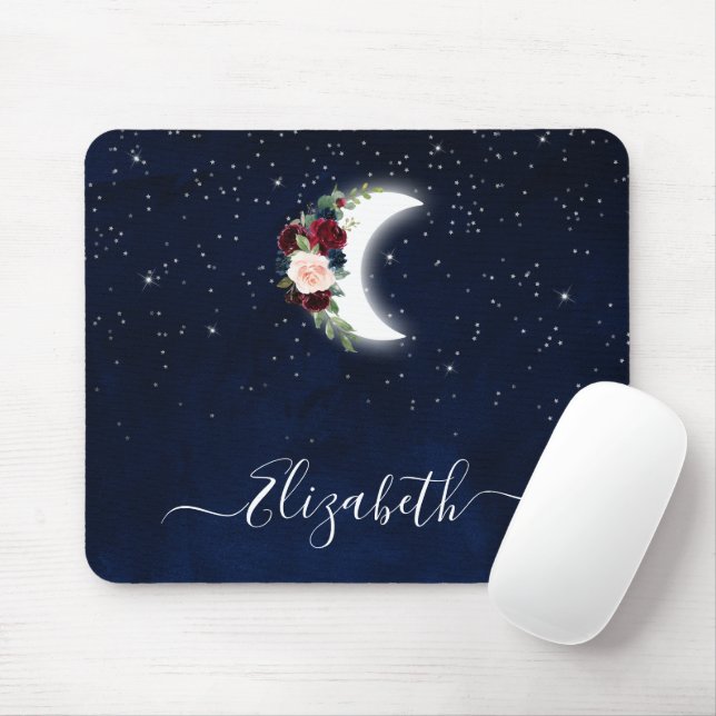 Mousepad Céu de Aquarela Floral Celestial Lua Estrelas (Com mouse)