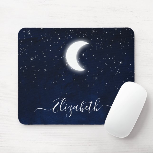 Mousepad Céu de Aquarela Lua Celestial Estrelas  (Com mouse)