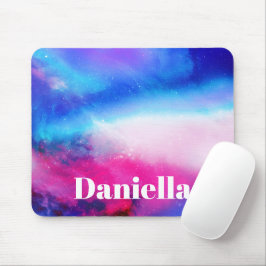 Mousepad Céu Holográfico Azul Escuro e Rosa com Nome Person