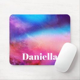 Mousepad Céu Holográfico Azul Escuro e Rosa com Nome Person