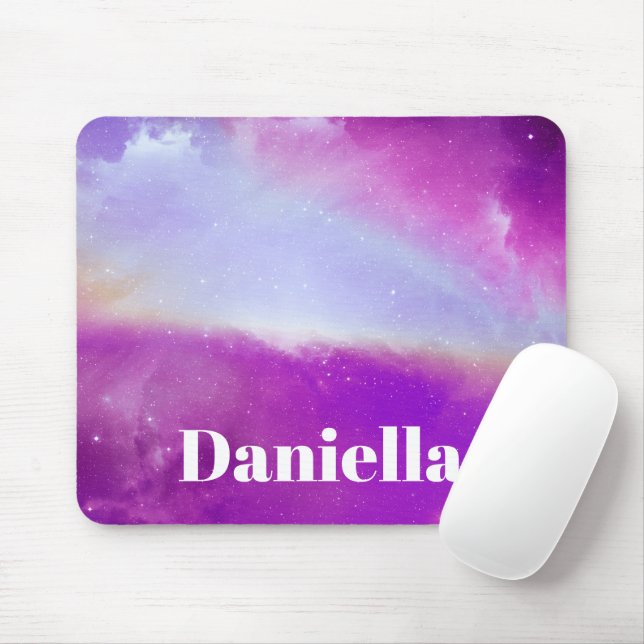 Mousepad Céu Holográfico Roxo Escuro com Nome Personalizado (Com mouse)