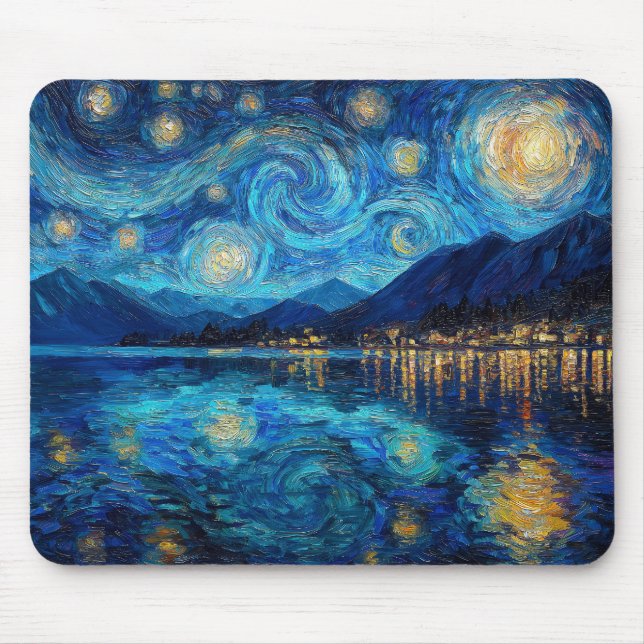 Mousepad Céu Noturno Costeiro Inspirado em Van Gogh (Frente)