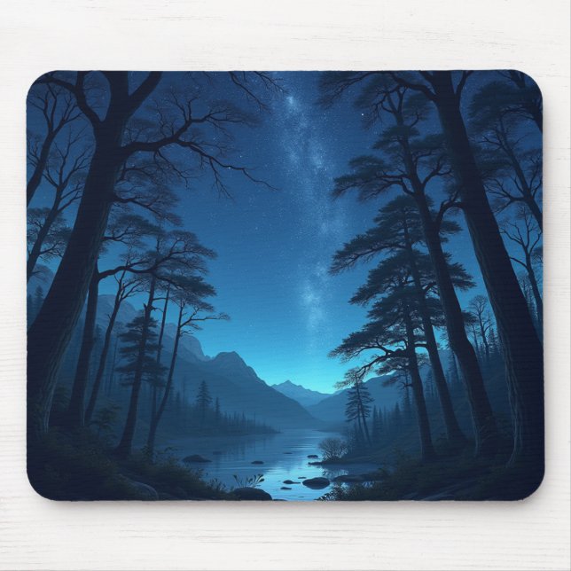 Mousepad céu noturno visto na floresta (Frente)