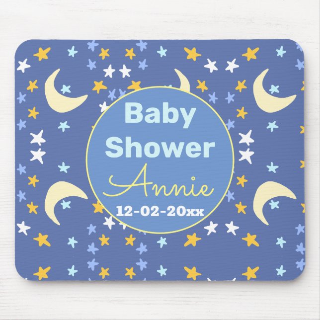 Mousepad Chá de bebê azul marinho estrela lua adicionar nom (Frente)