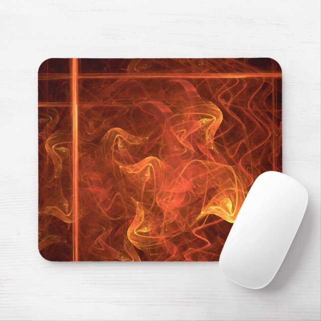 Mousepad Chamas Laranja Sobre Trabalho de arte Abstrato (Com mouse)