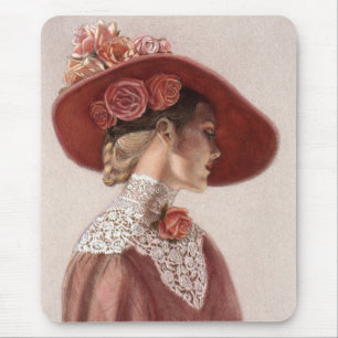 Mousepad Chapéu cor-de-rosa do vintage elegante da senhora