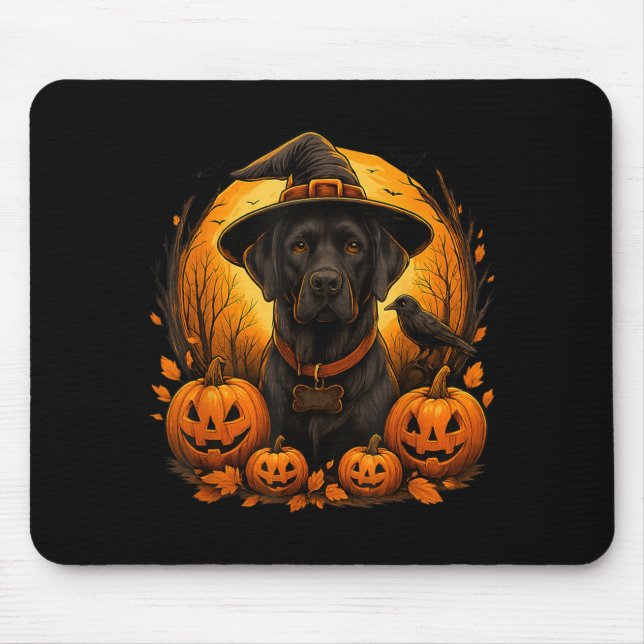 Mousepad Chapéu de Bruxa de Halloween do Labrador Preto Abó (Frente)