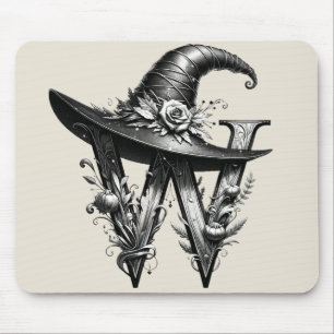 Mousepad Chapéu de Bruxa Preto Carta W Personalizada Inicia