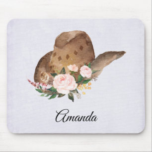 Mousepad Chapéu de Cowgirl Brown com Flores Rosa