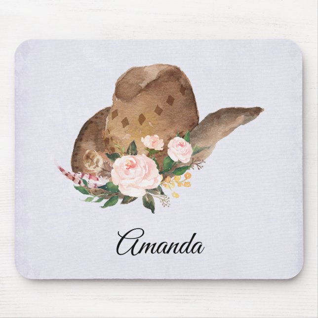 Mousepad Chapéu de Cowgirl Brown com Flores Rosa (Frente)