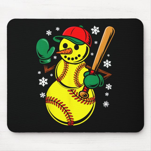Mousepad Chapéu de Papai Noel de Softbol Snowman Natal Dive (Frente)