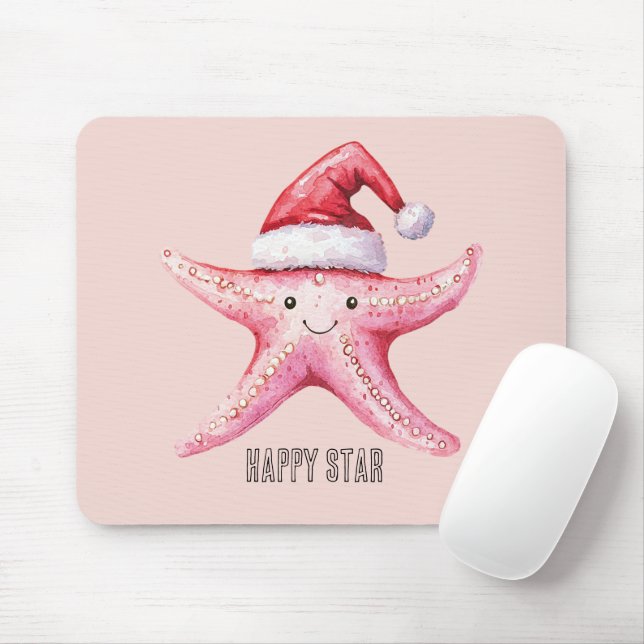 Mousepad Chapéu de Papai Noel Estrela do Mar Feliz Rosa (Com mouse)