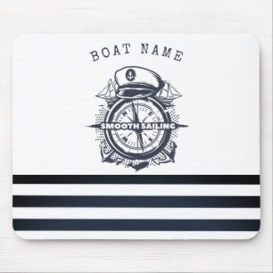 Mousepad Chapéu Náutico, Âncora, Roda Listras Azul-Marinho
