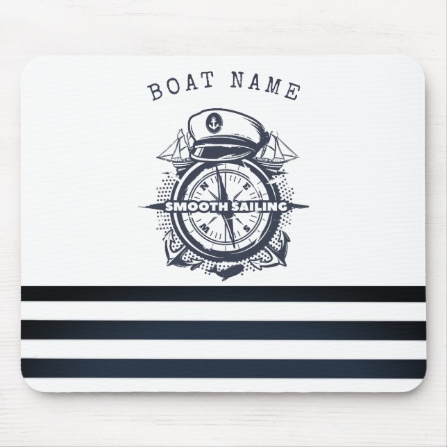 Mousepad Chapéu Náutico, Âncora, Roda Listras Azul-Marinho (Frente)