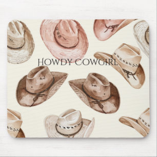 Mousepad Chapéus de Cowgirl e Cowboy Rosa Bege Marrom