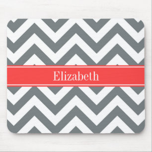 Mousepad Charcarvão Branco LG Chevron Coral Vermelho Nome