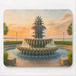 Mousepad Charleston Pineapple Fountain Watercolor