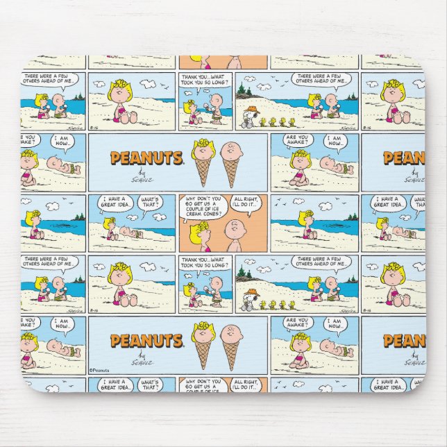 Mousepad Charlie Brown & Sally Sorvete Na Praia (Frente)